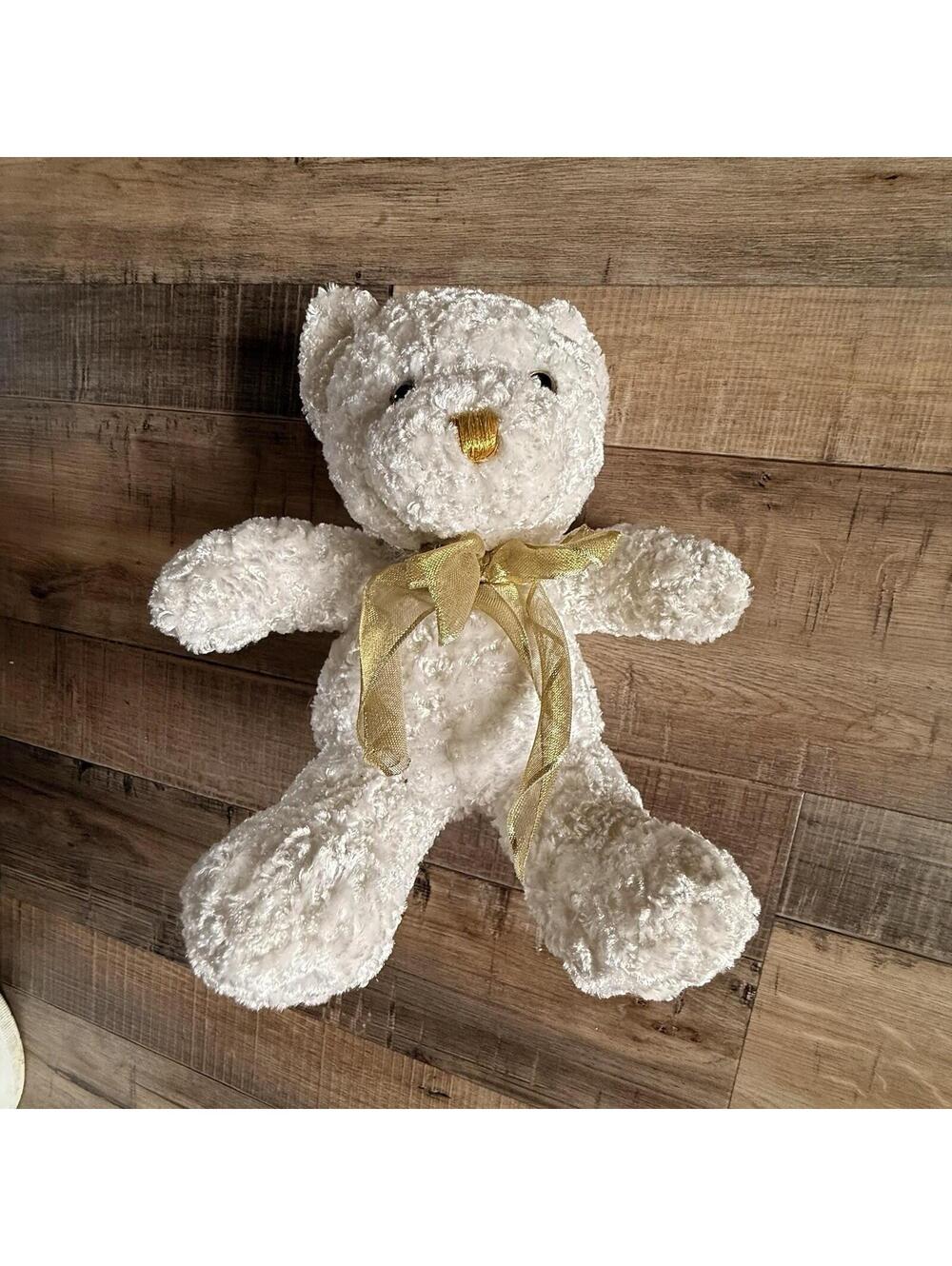 Dan Dee White Teddy Bear With Gold Ribbon And Nose Vintage